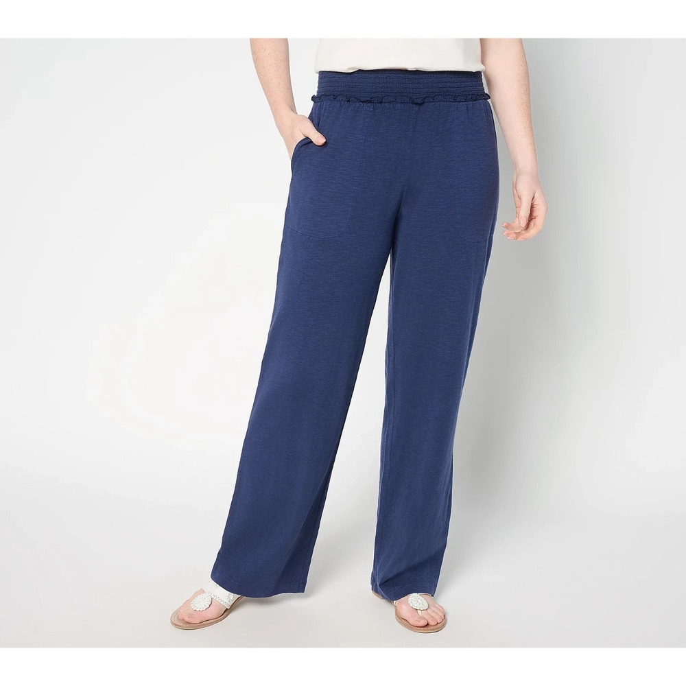AnyBody Regular Slub Jersey and Gauze Mixed Wide Leg Pants Navys,Tall XL #22.